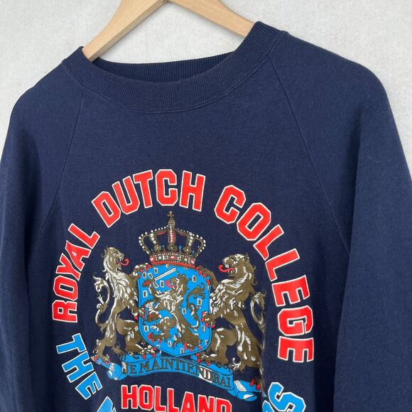 ROYAL DUTCH COLLEGE Sweatshirt Mens L HOLLAND NETHERLANDS Fleece Pullover Blue - Picture 5 of 13